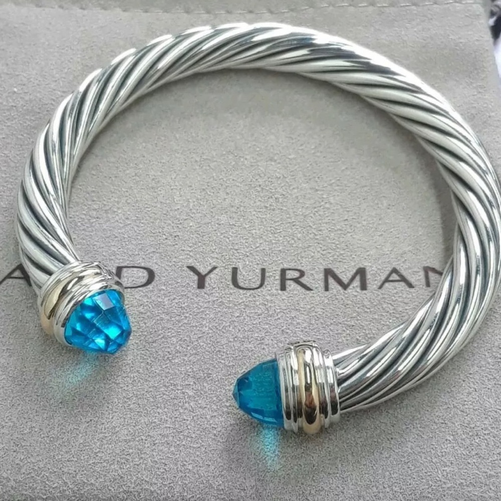 David Yurman 7mm SS, 14k Blue Topaz Bracelet.